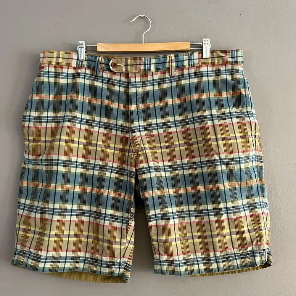 Polo by Ralph Lauren Rerversible Mens Shorts Khaki Tan Plaid Preppy 90s Sz 40